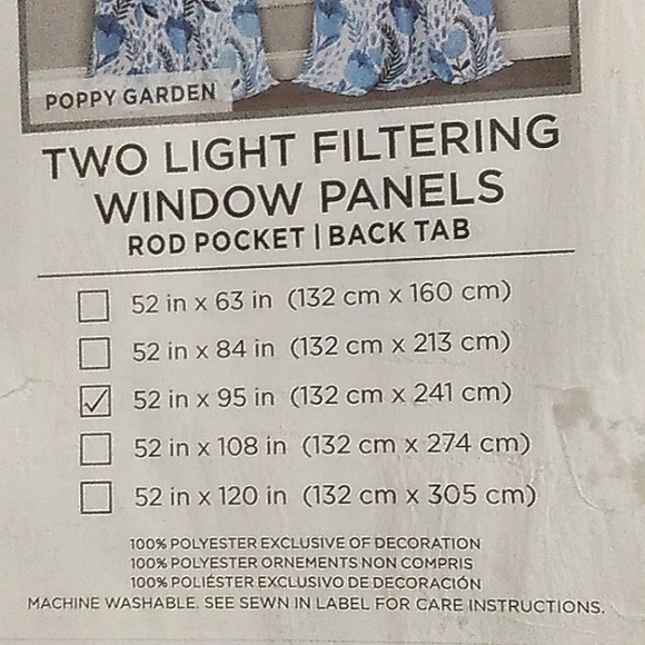 NWT Beautiful "LUSH" Set 2 "Poppy Garden"  Light Filtering Blue Window Panels - Picture 6 of 10